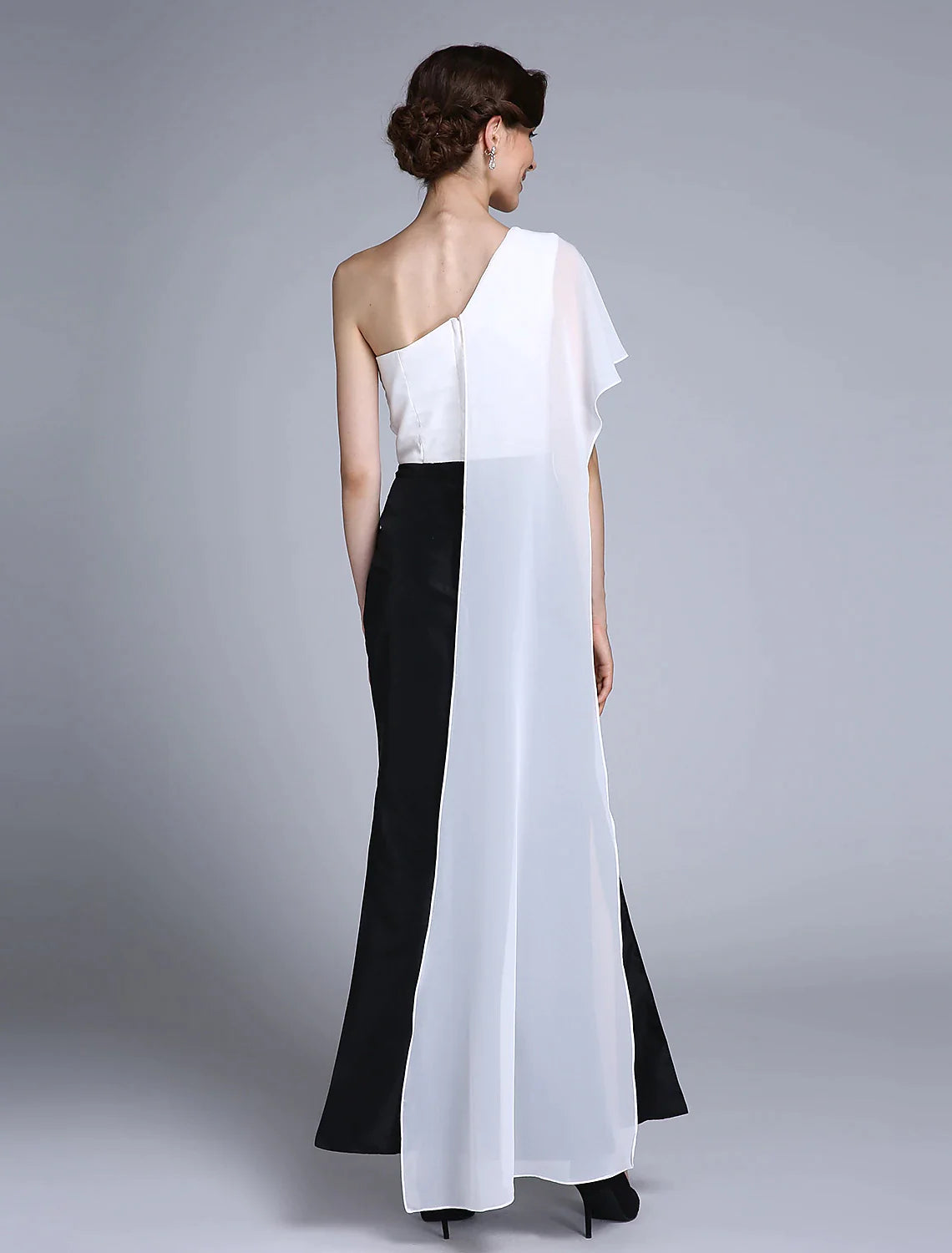 Wholesale Mermaid / Trumpet Mother of the Bride Dress Color Block One Shoulder Ankle Length Chiffon Sleeveless No with Split Front